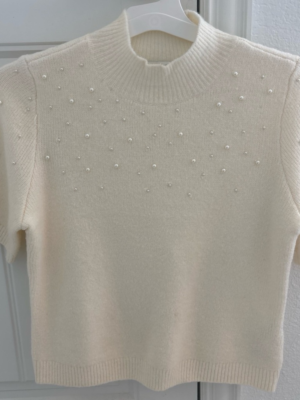 Abercrombie & Fitch Cream Mock Neck Pearl-Embellished Sweater